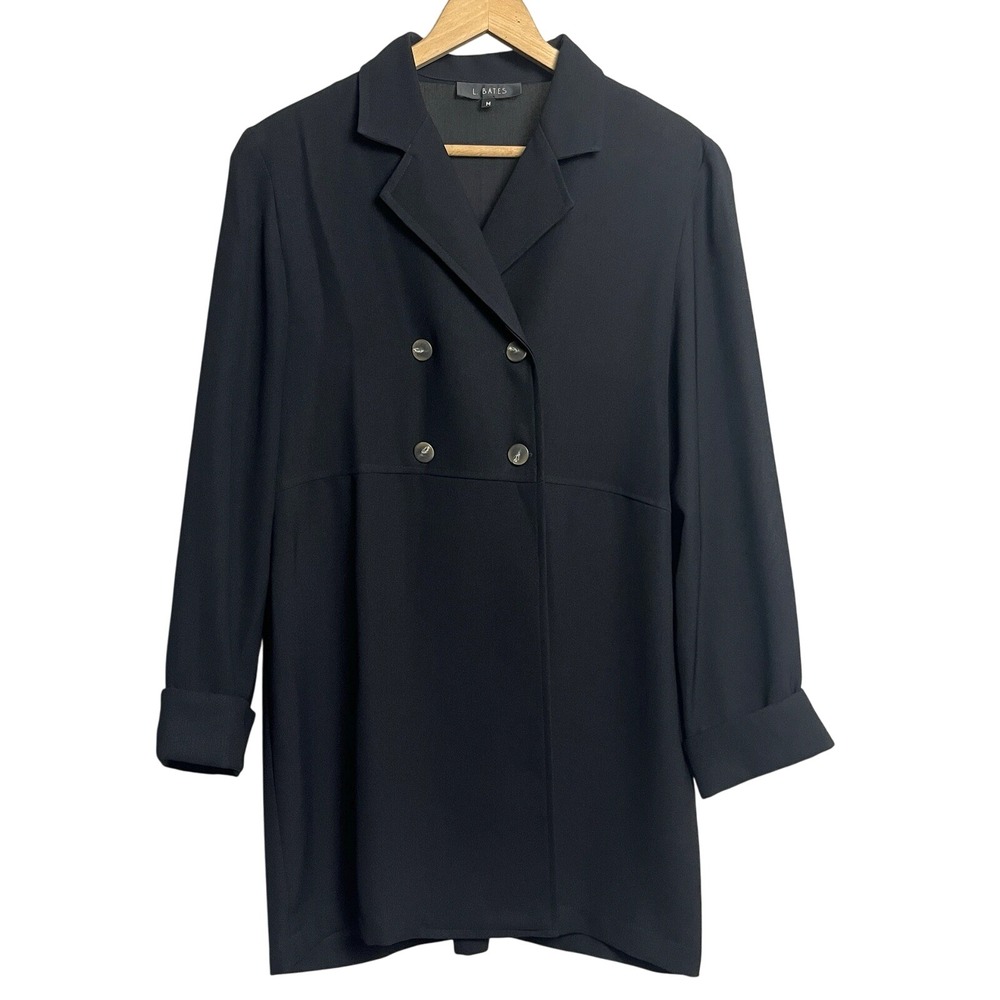 Vintage L Bates Double‎ Breasted Blazer Jacket Womens M Black Lightweight Career